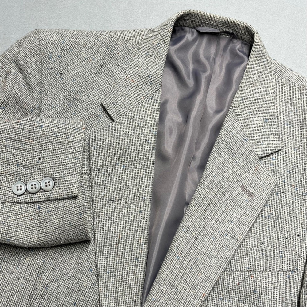 Tweed Blazer Gray Speckled Fleck Wool Blend Sport Coat Suit Jacket‎ 2 button 38